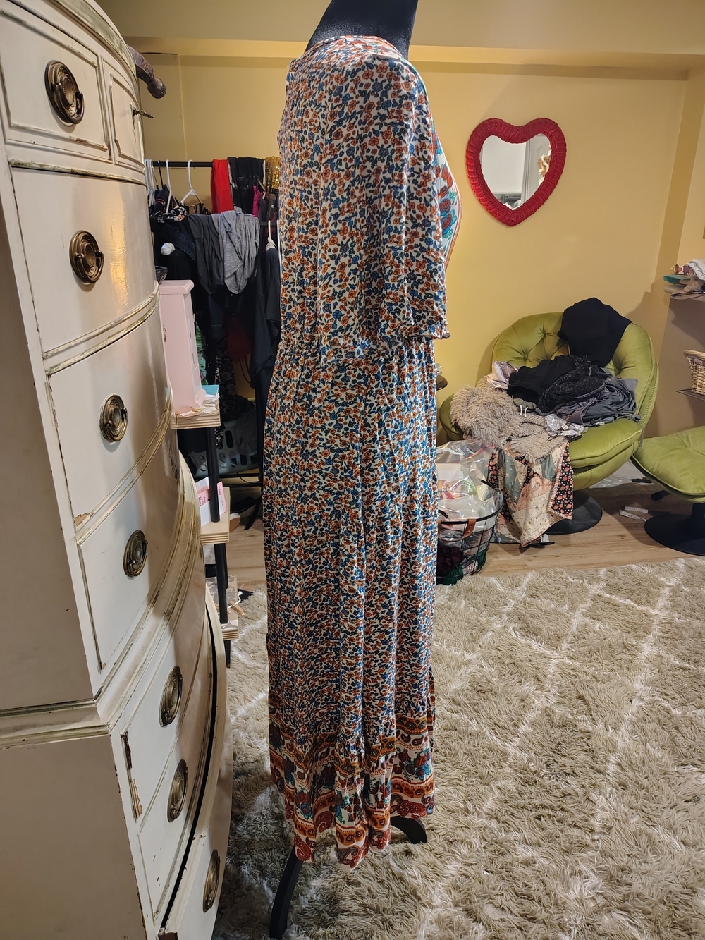 Printed Bohemian V-Neck Maxi Dress in Orange, Red, Blue and Teal - Picture 10 of 16